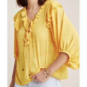 Anthropologie Haida Peasant Lightweight Yellow Top Balloon Sleeves MEDIUM‎